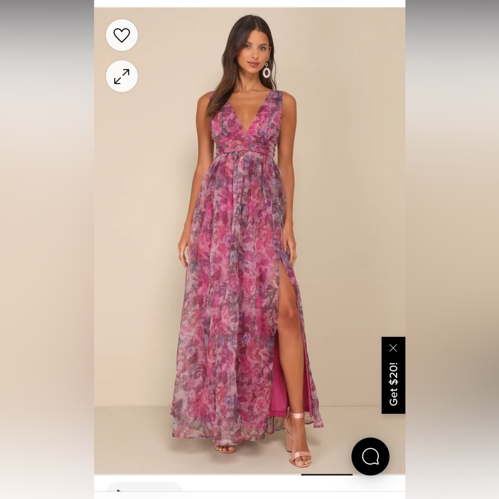Lulus garden romance magenta floral print organza maxi dress